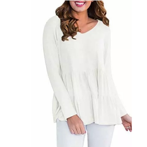 Ruffle Pleat Loose Peplum Babydoll top T Medium white - Picture 1 of 1